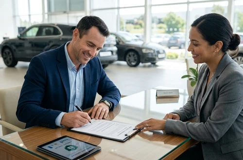 Happy borrower receiving car keys